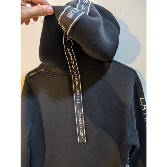 LA Haine Inside Us Full Zip Side Strap Black Goth FOG Pyrex Elongated Hoodie LRG - Picture 9 of 9